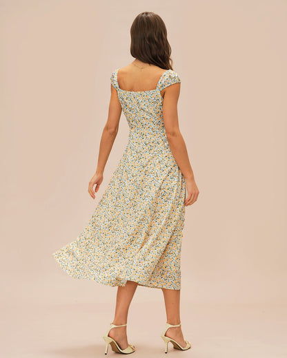 Yellow Floral Midi Dress