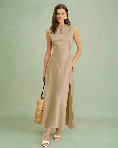 Apricot Ruffled Midi Dress