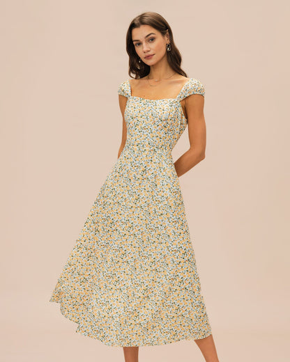 Yellow Floral Midi Dress