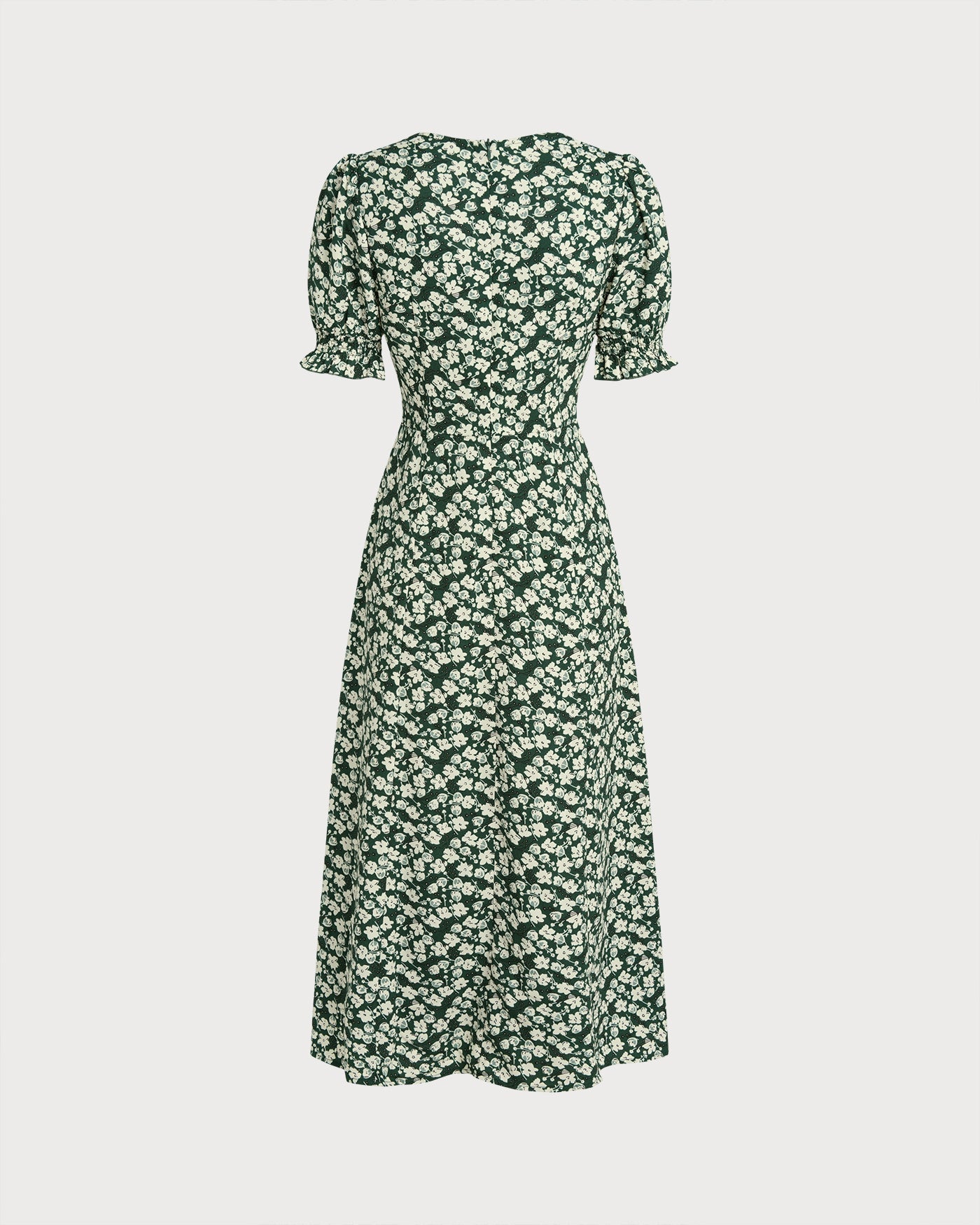 Green Floral V Neck Midi Dress