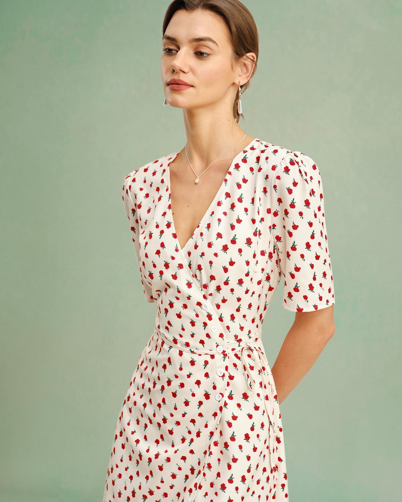 Apricot Floral V Neck Midi Dress