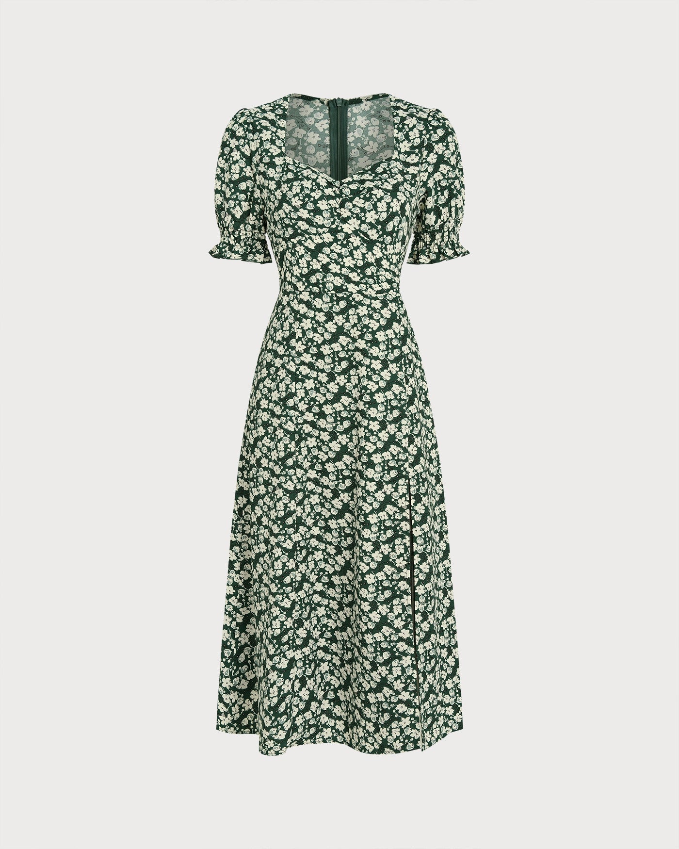 Green Floral V Neck Midi Dress