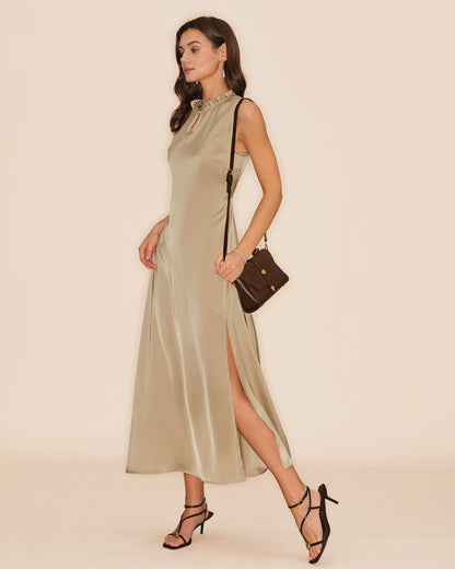 Apricot Ruffled Midi Dress