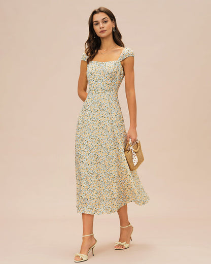 Yellow Floral Midi Dress