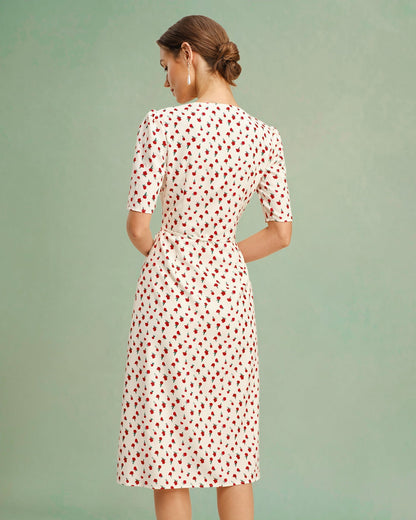 Apricot Floral V Neck Midi Dress