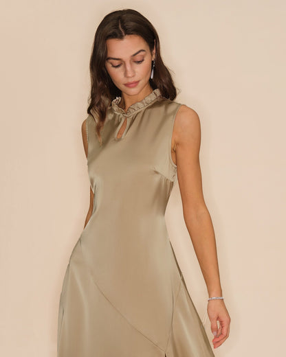 Apricot Ruffled Midi Dress
