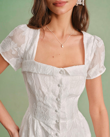 White Square Neck X Cross Midi Dress