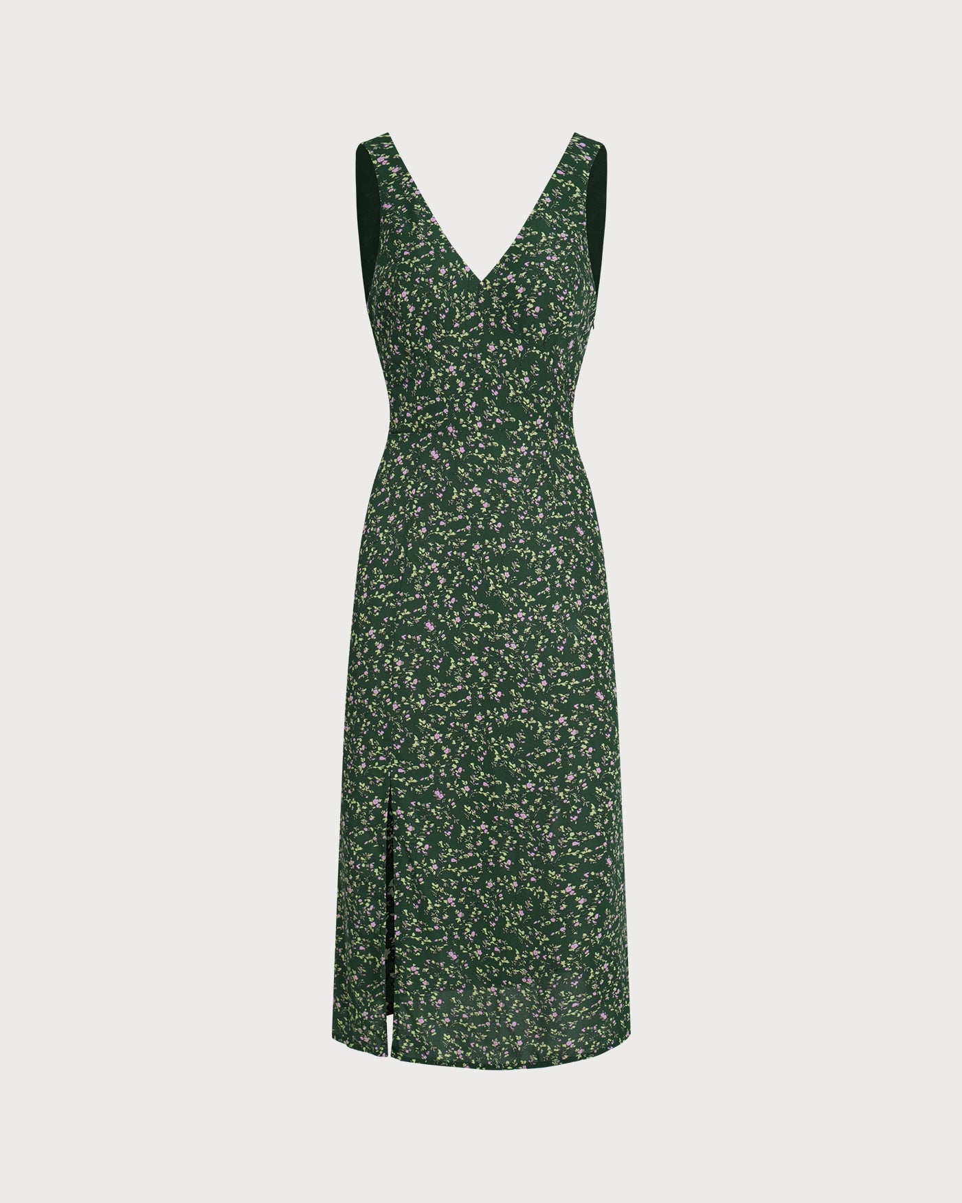 Green V Neck Floral Midi Dress