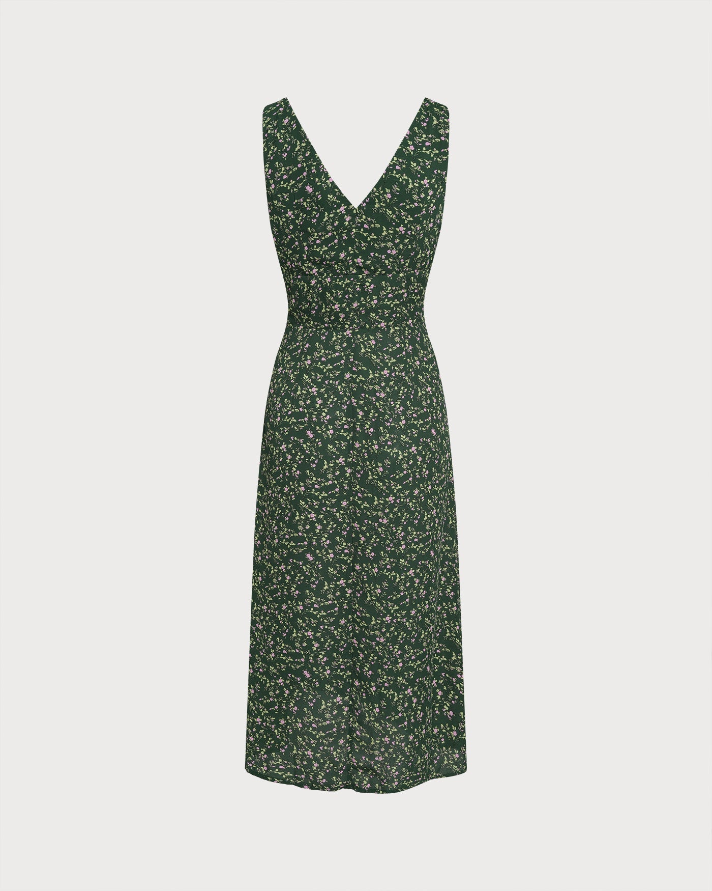 Green V Neck Floral Midi Dress