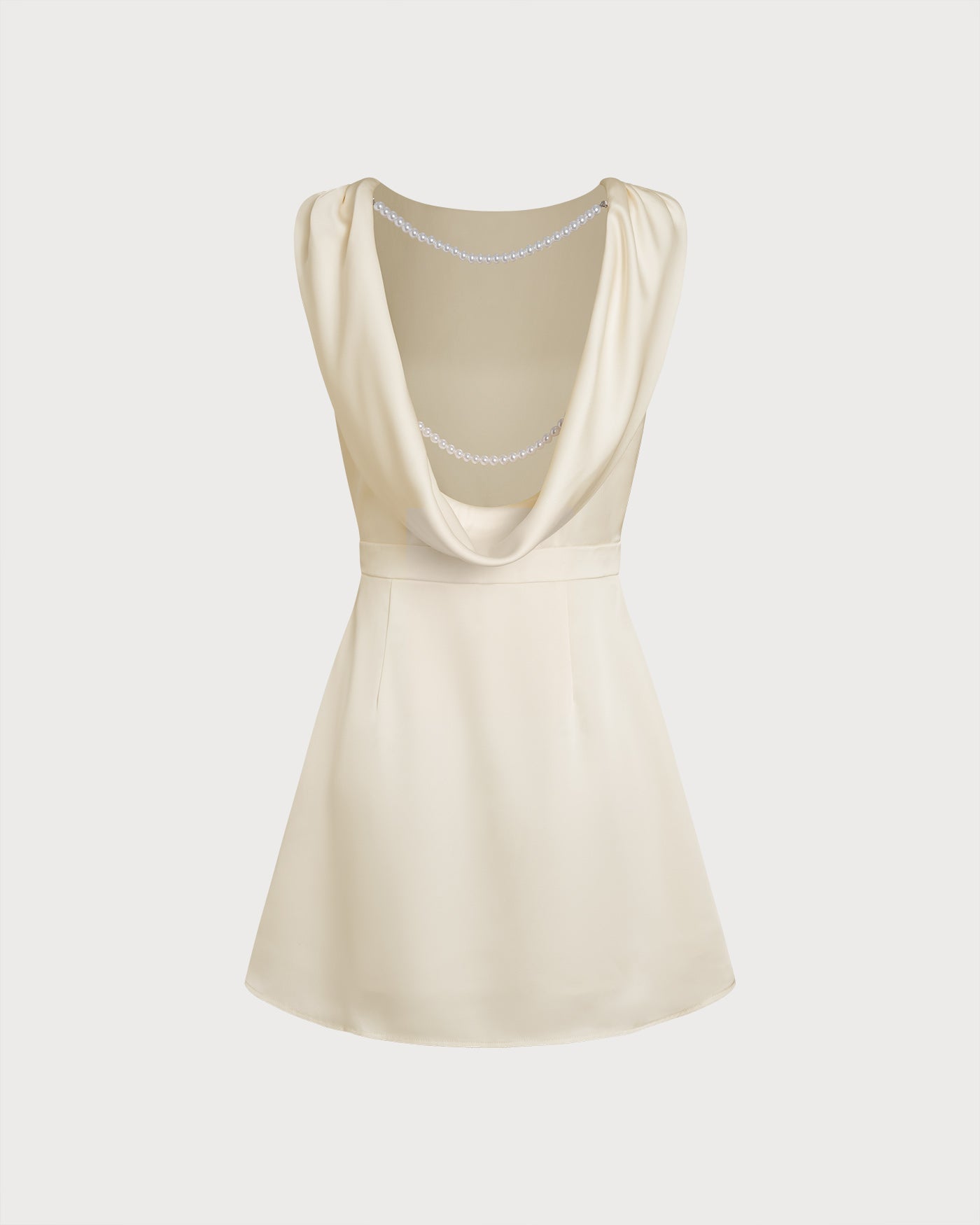 Apricot Boat Neck Pearl Mini Dress