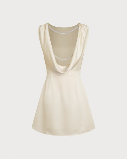 Apricot Boat Neck Pearl Mini Dress