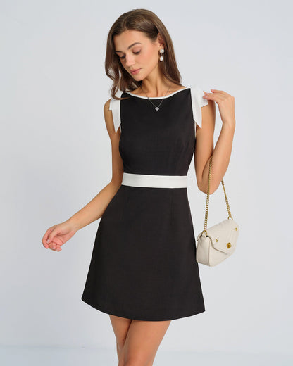 Black Contrasting Bowknot Mini Dress