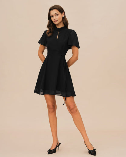 Black Turtle Butterfly Sleeve Mini Dress