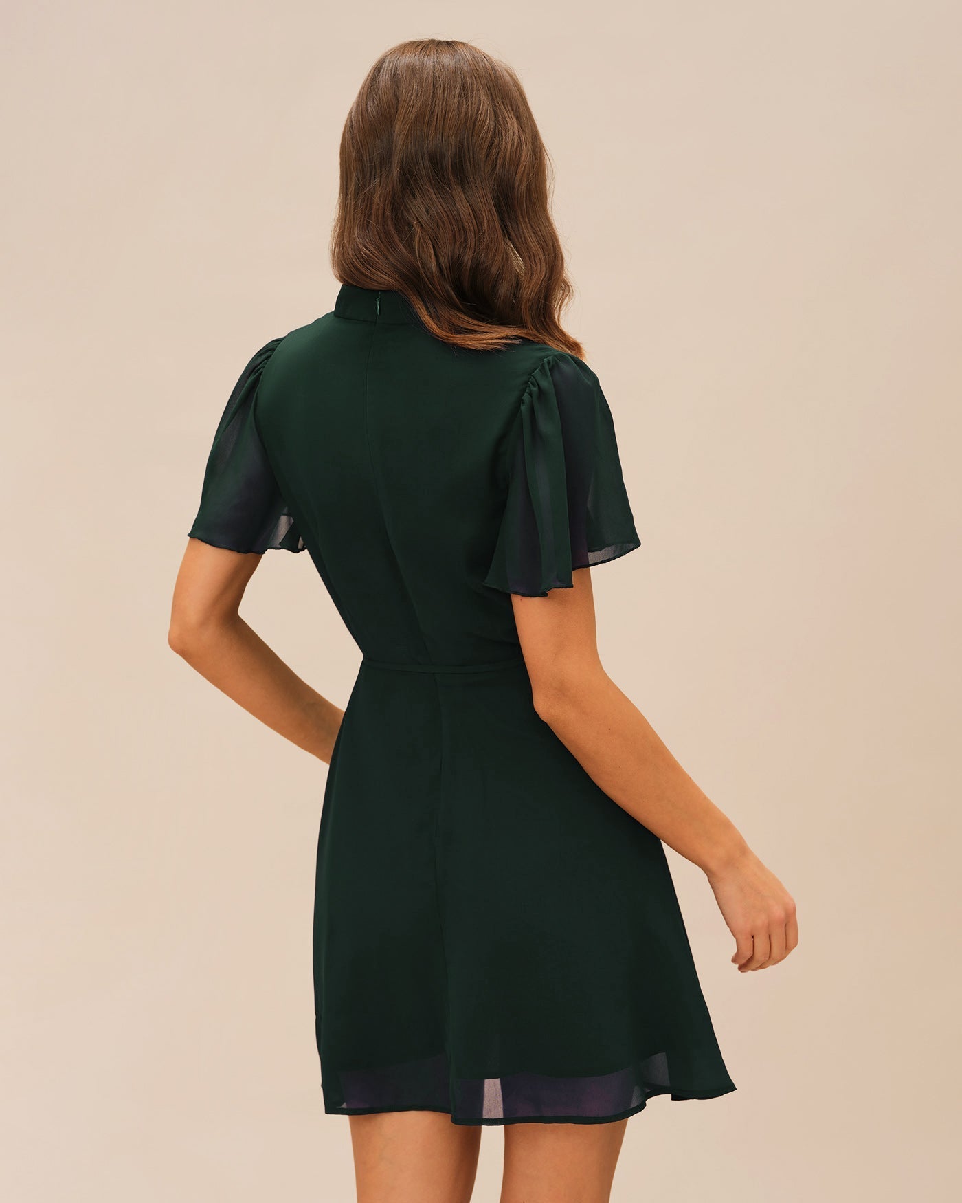 Green Turtle Butterfly Sleeve Mini Dress