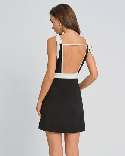 Black Contrasting Bowknot Mini Dress