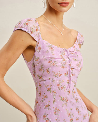 Purple Sweetheart Neck Jacquard Mini Dress