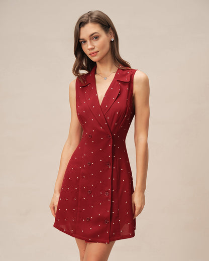 Red V Neck Polka Dot Mini Dress