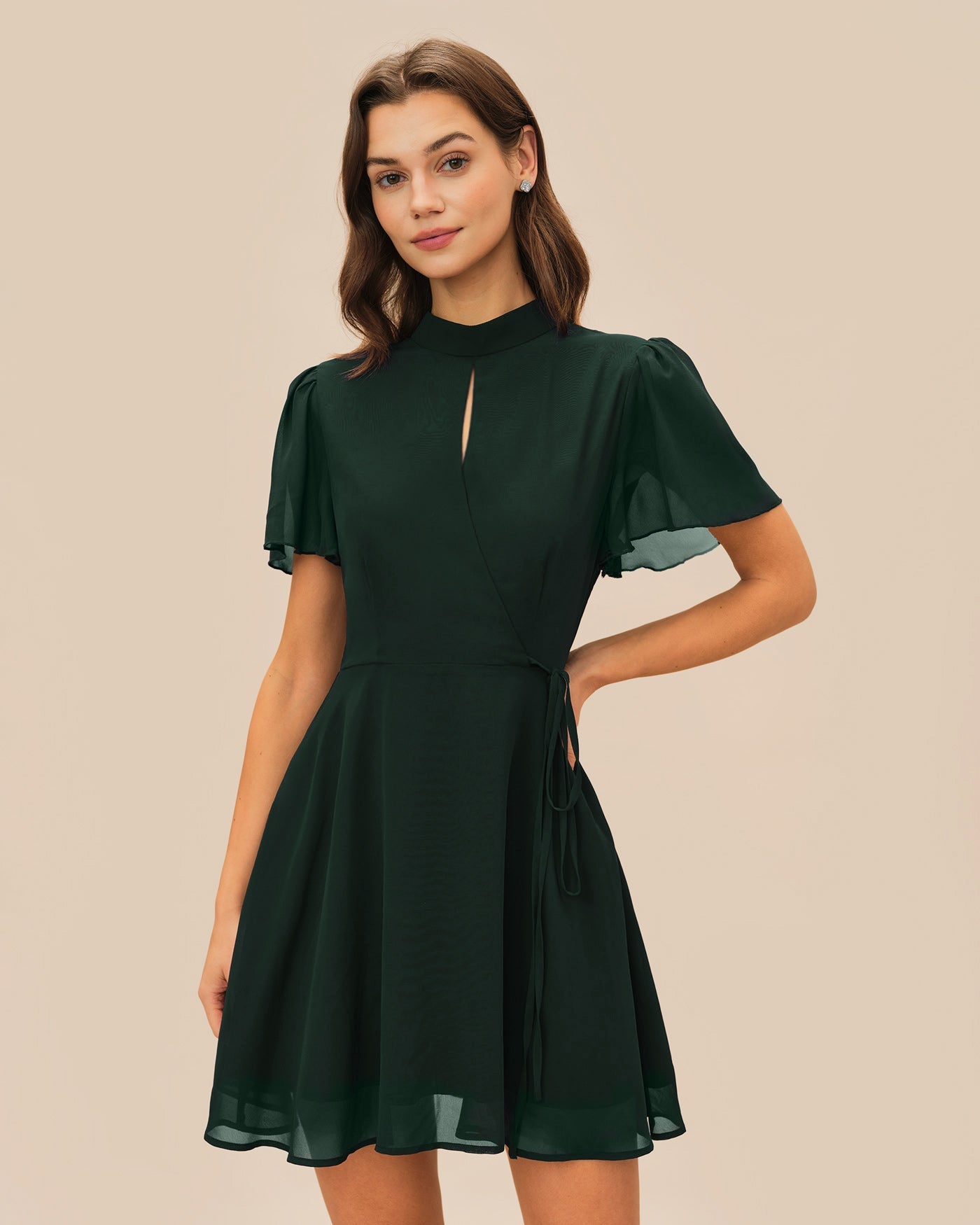 Green Turtle Butterfly Sleeve Mini Dress