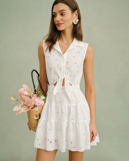 White Collar Cut Out Mini Dress