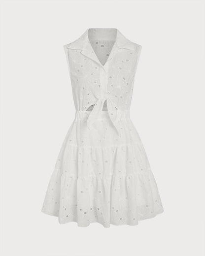 White Collar Cut Out Mini Dress