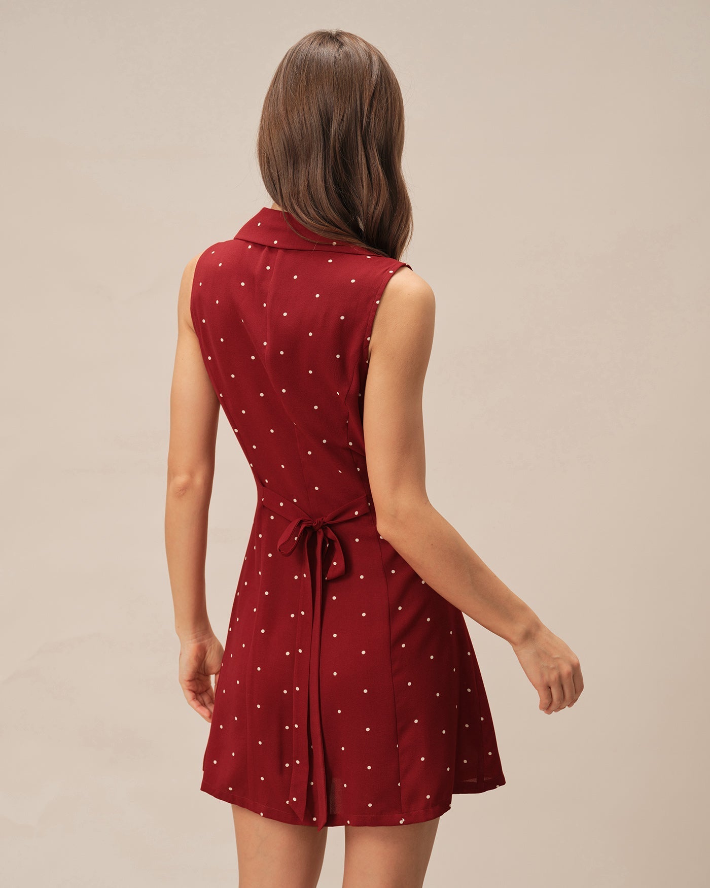 Red V Neck Polka Dot Mini Dress