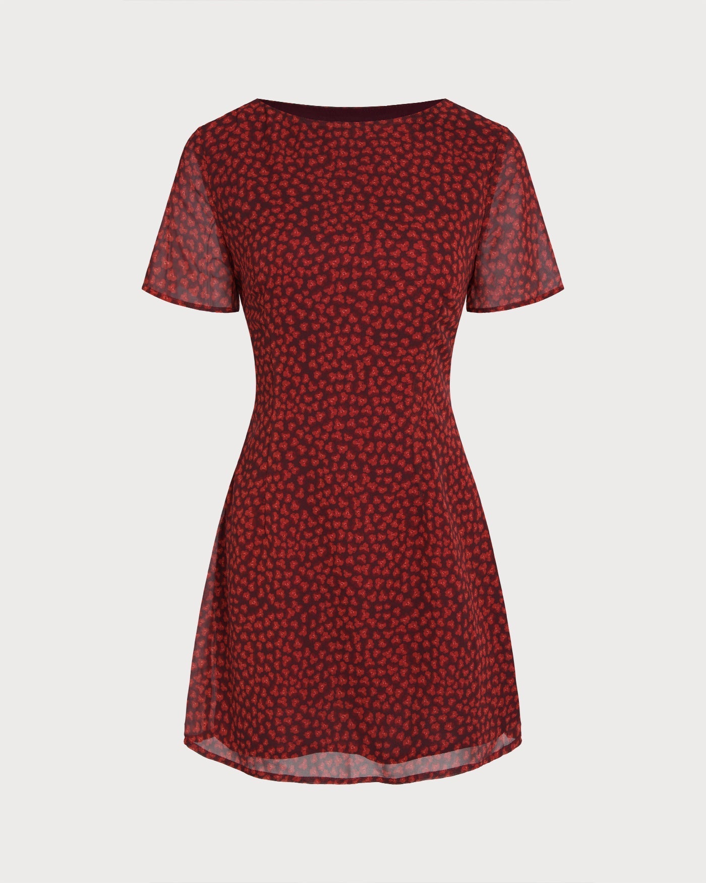 Red Boat Neck Floral Mini Dress