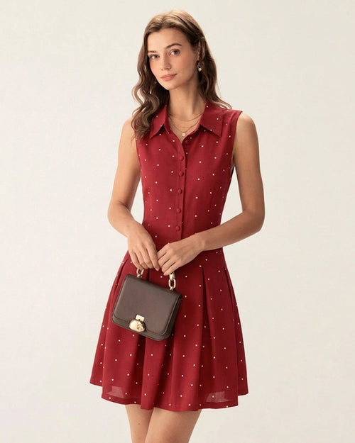 Red Collar Polka Dot Mini Dress