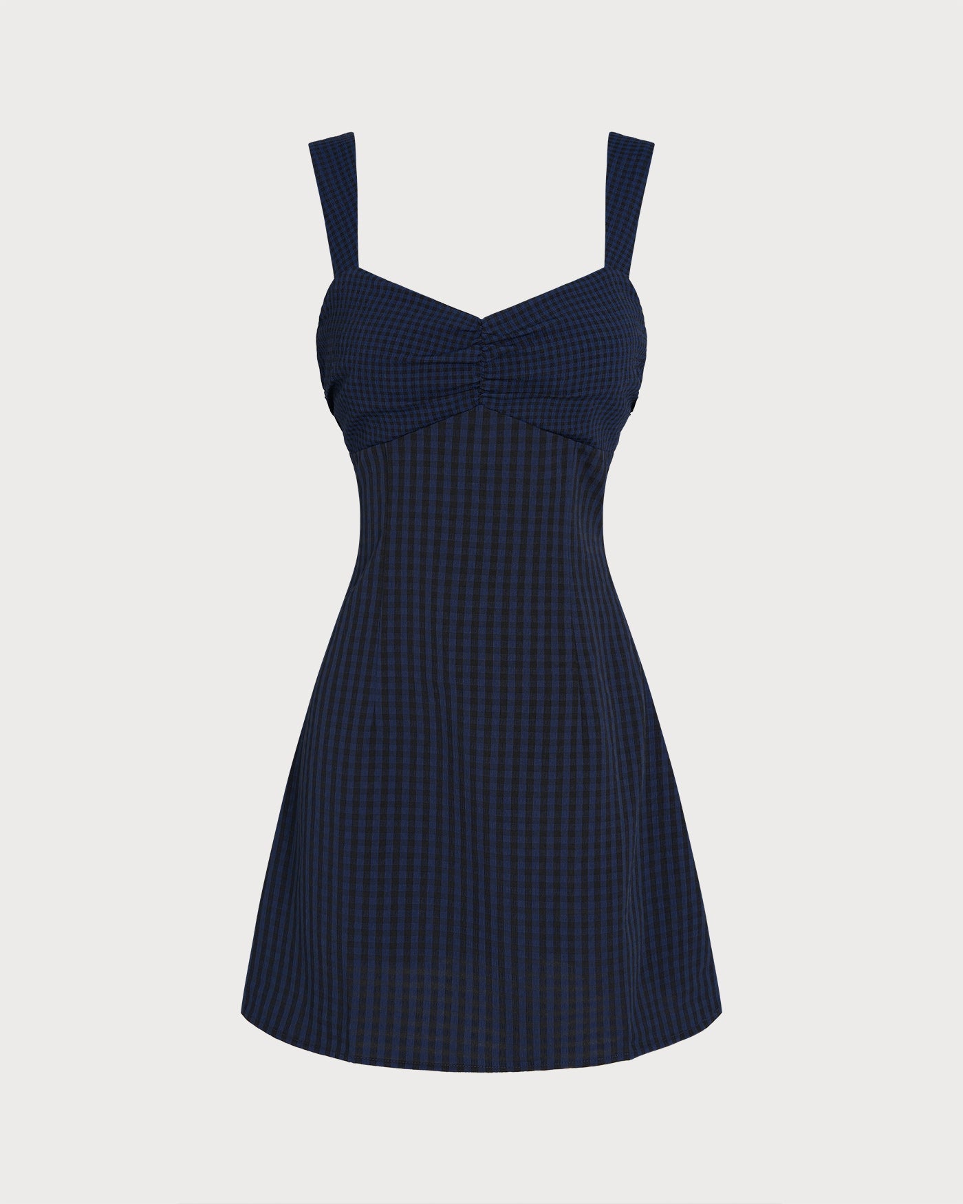 Blue Sweetheart Neck Plaid Mini Dress