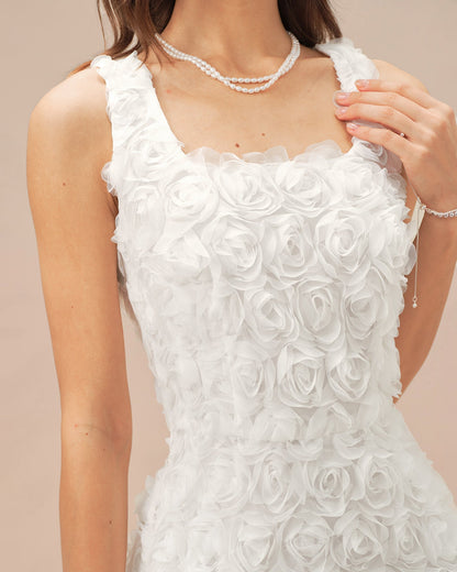 White Square Neck Floral A-Line Mini Dress