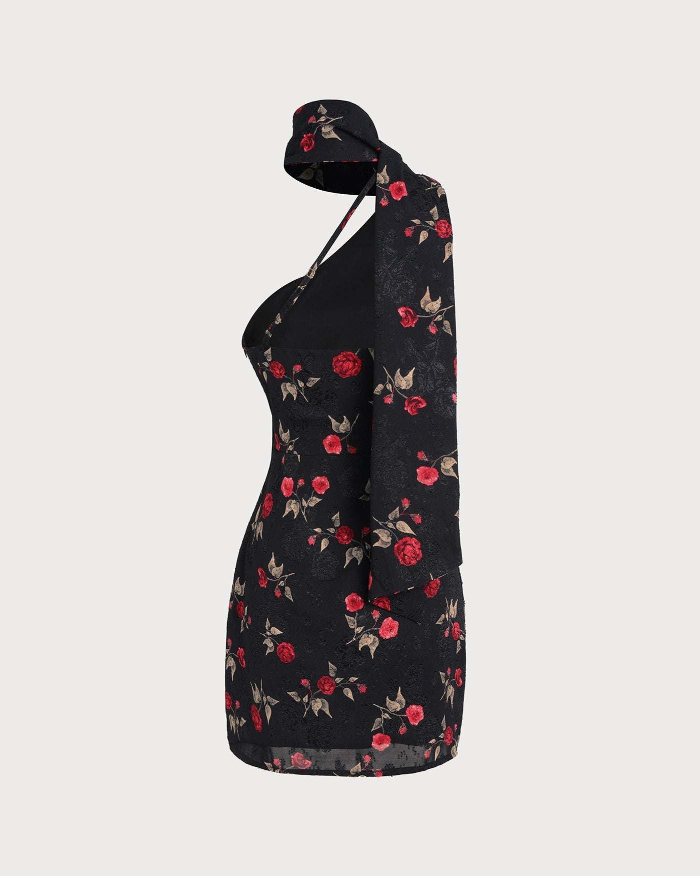 Black Jacquard One Shoulder Mini Dress