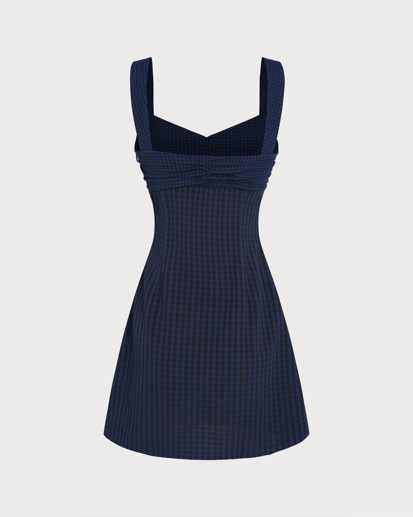 Blue Sweetheart Neck Plaid Mini Dress
