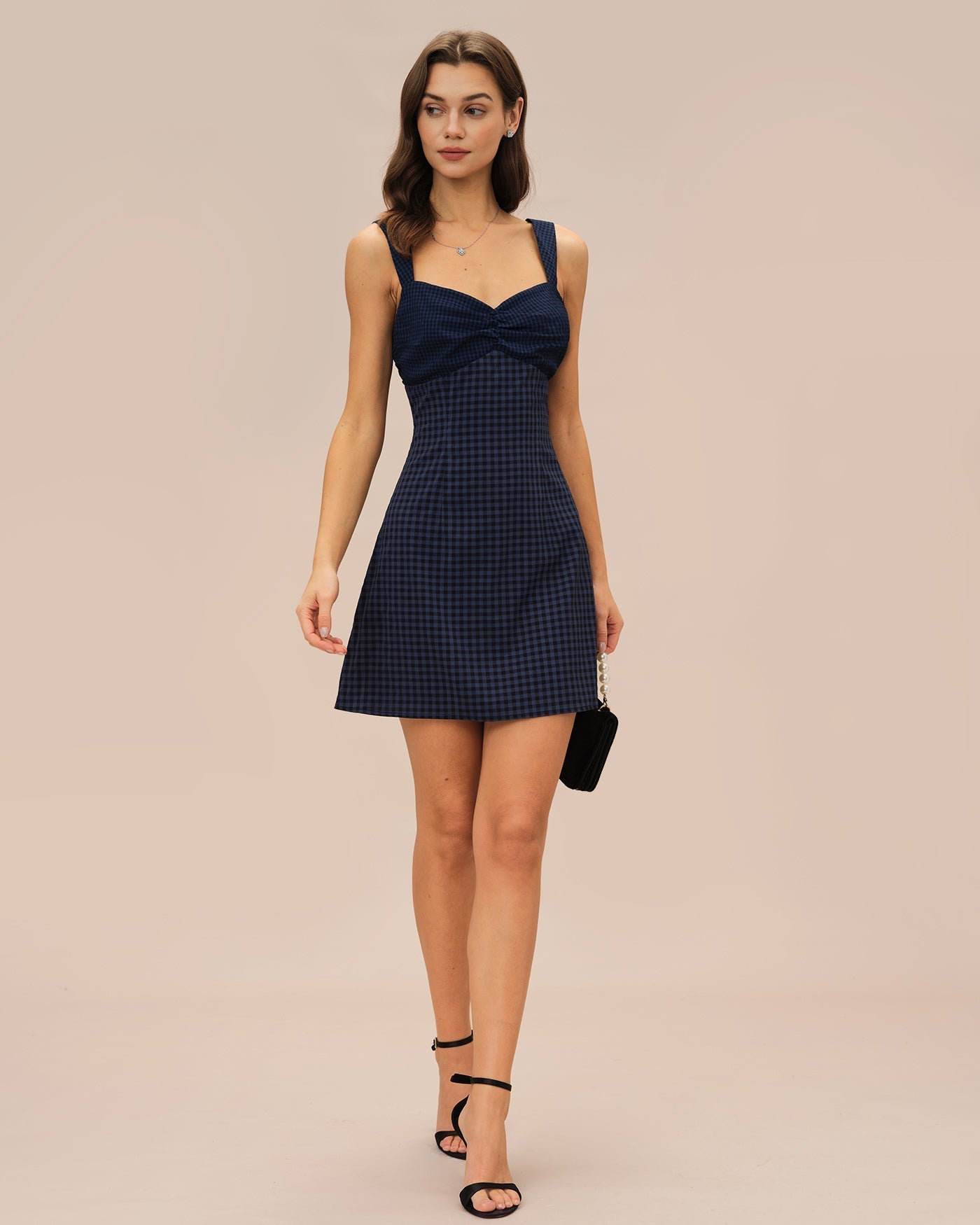 Blue Sweetheart Neck Plaid Mini Dress
