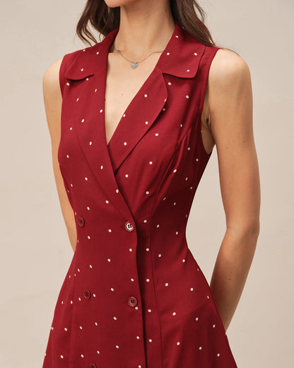 Red V Neck Polka Dot Mini Dress