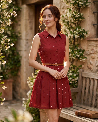 Red Collar Polka Dot Mini Dress