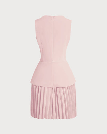 Pink Round Neck Skater Mini Dress