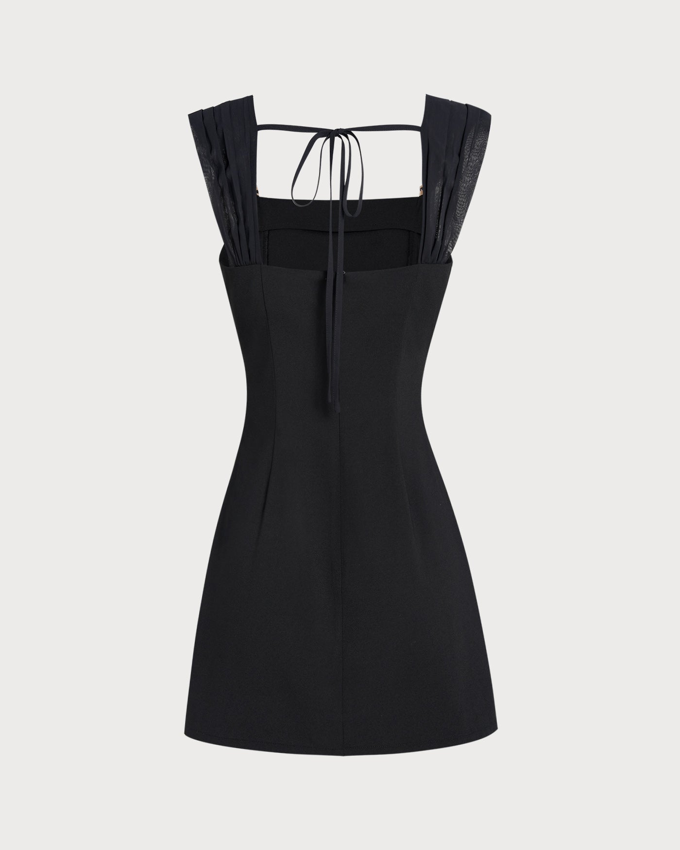 Black Square Neck Cap Sleeve Mini Dress