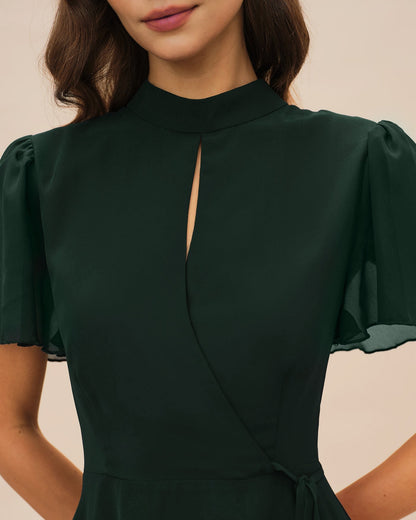 Green Turtle Butterfly Sleeve Mini Dress