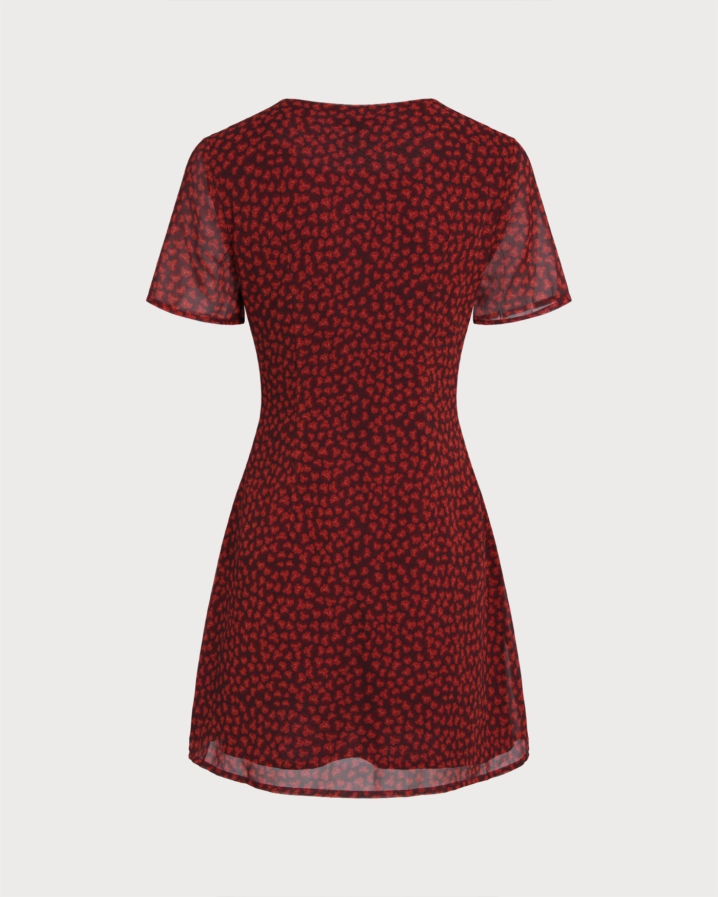 Red Boat Neck Floral Mini Dress