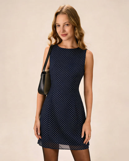 Blue Polka Dot Tunic Mini Dress
