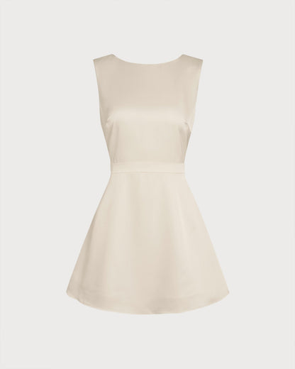 Apricot Boat Neck Pearl Mini Dress