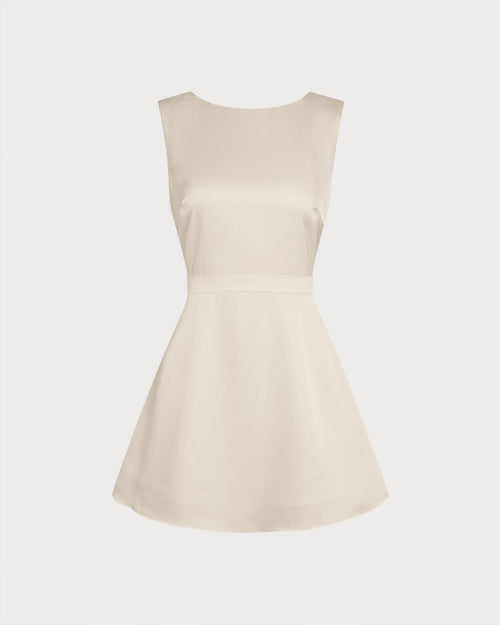 Apricot Boat Neck Pearl Mini Dress