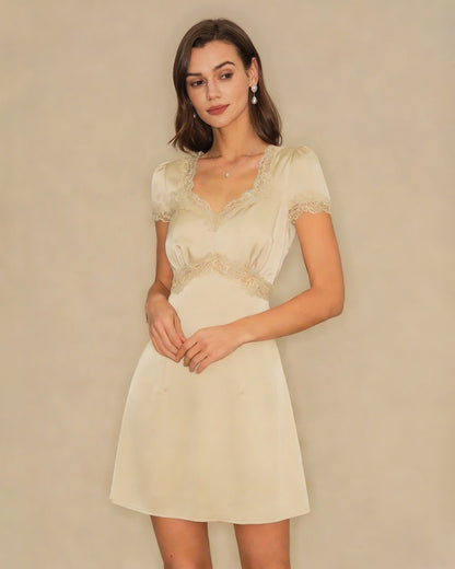 Apricot Square Neck Lace Mini Dress