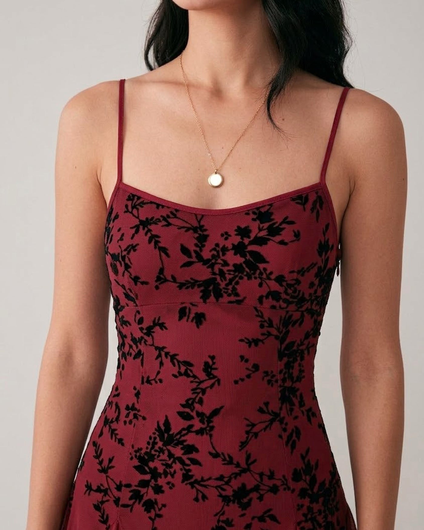 Wine Red Floral Mini Dress