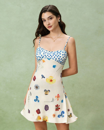 Apricot Floral A-Line Slip Mini Dress