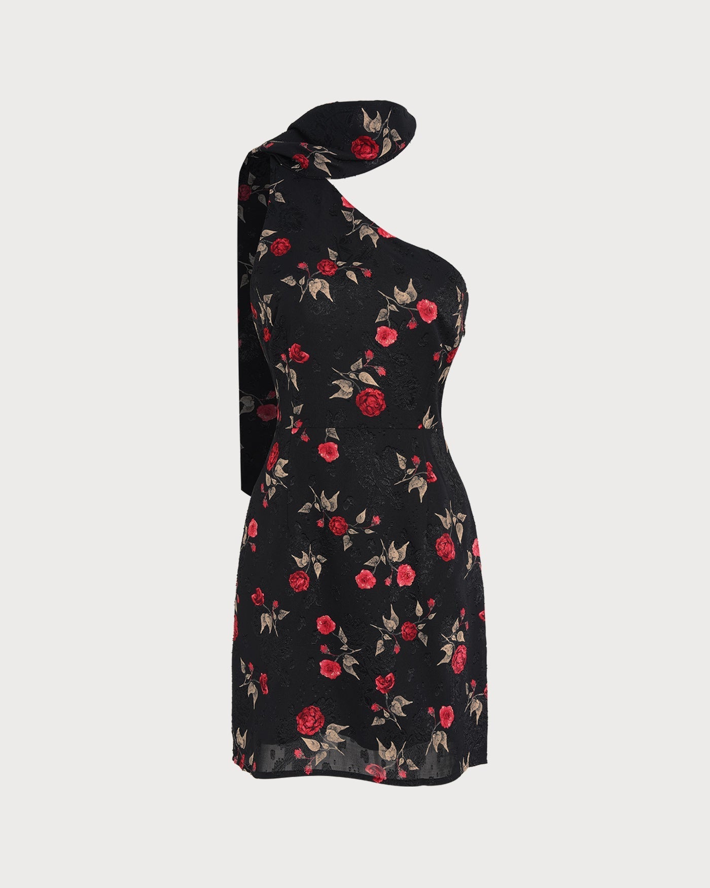 Black Jacquard One Shoulder Mini Dress