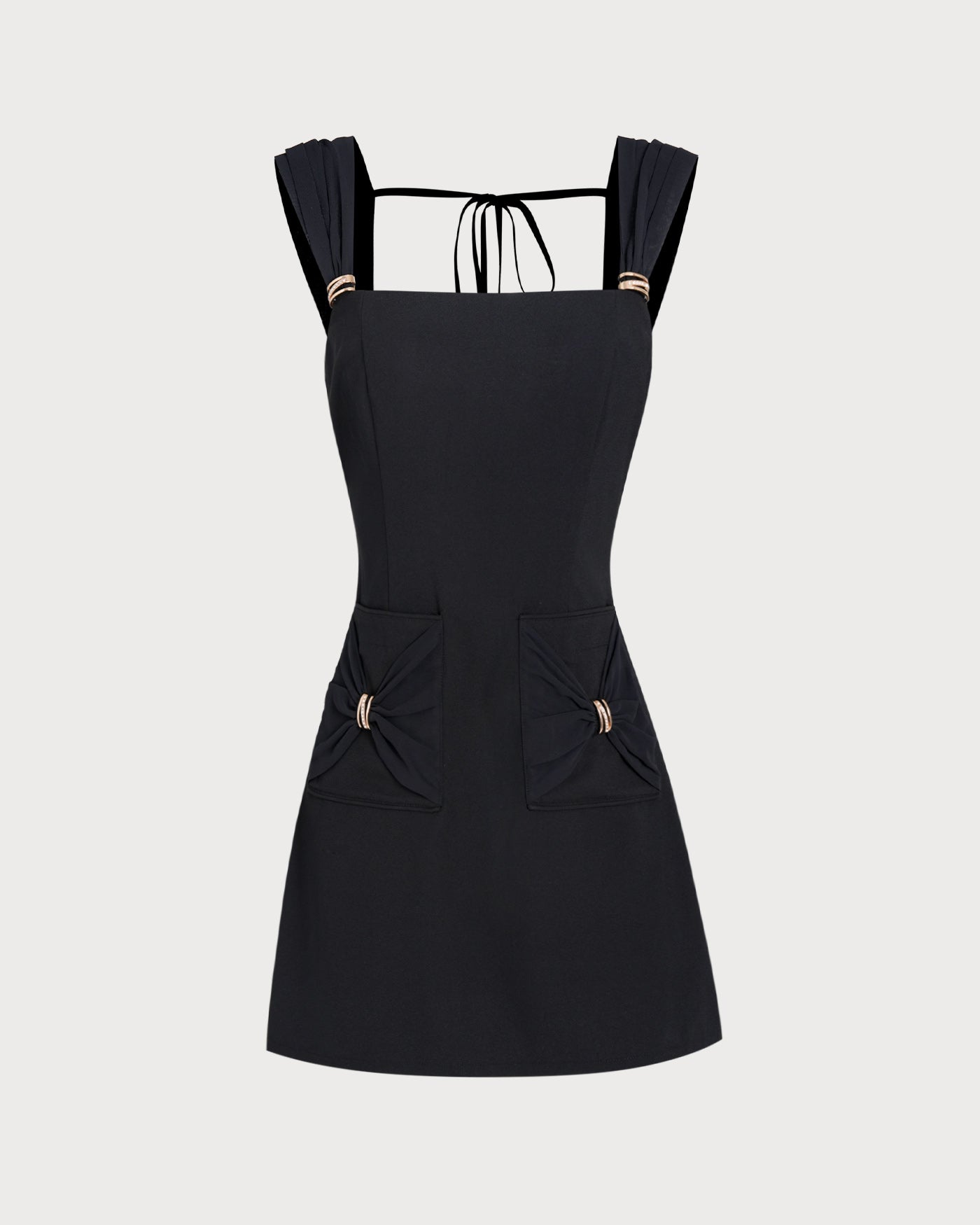 Black Square Neck Cap Sleeve Mini Dress