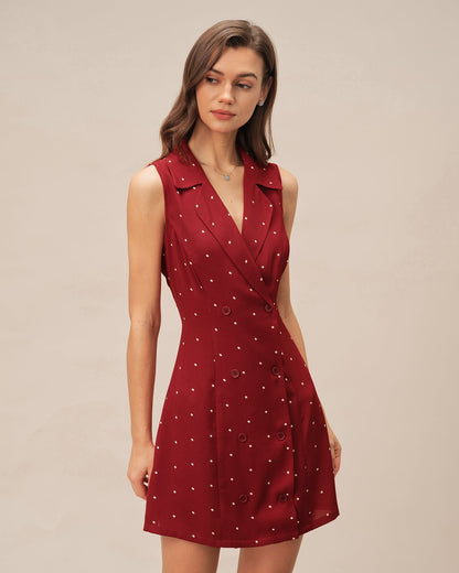 Red V Neck Polka Dot Mini Dress