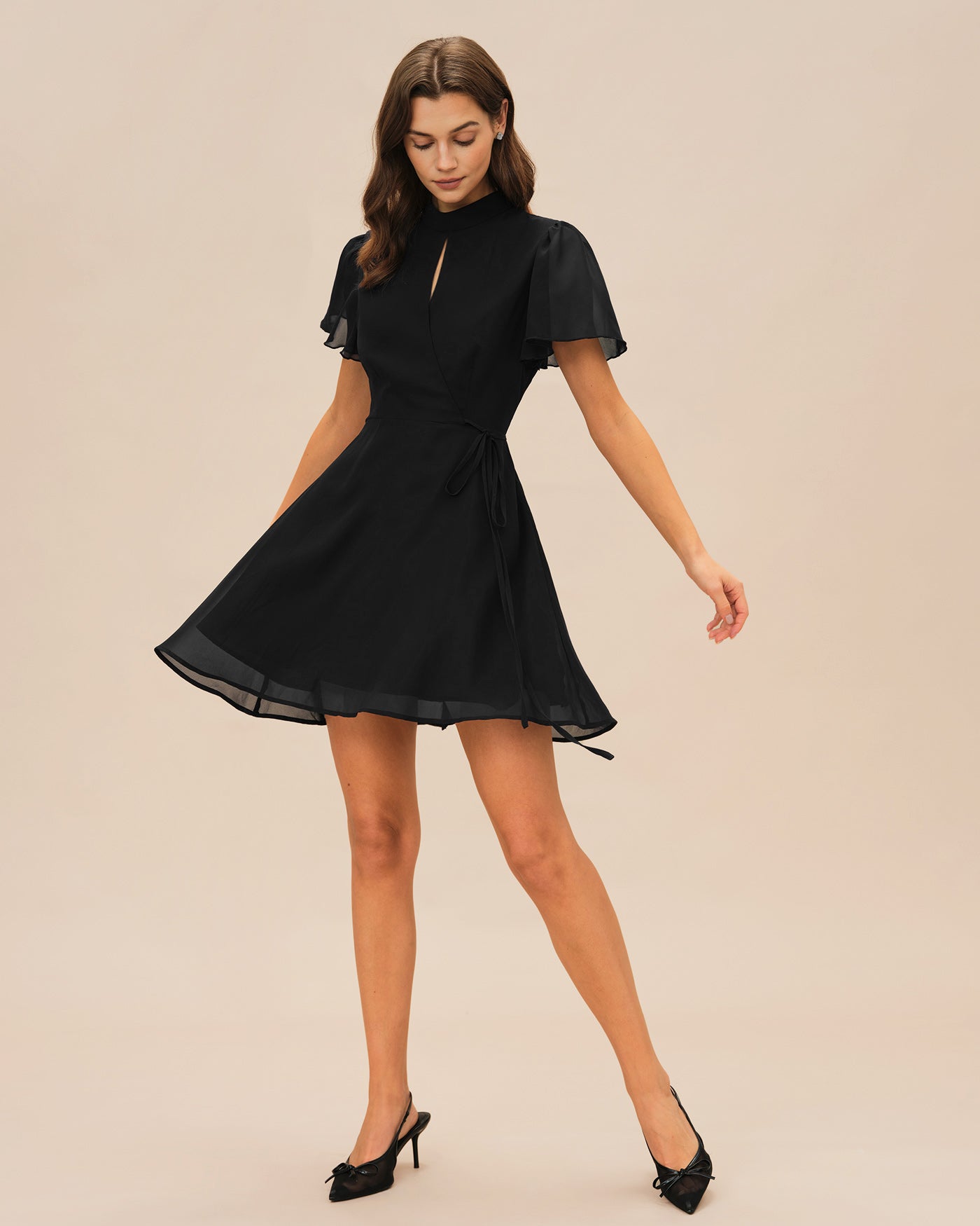 Black Turtle Butterfly Sleeve Mini Dress