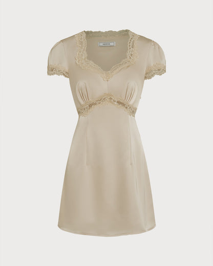 Apricot Square Neck Lace Mini Dress