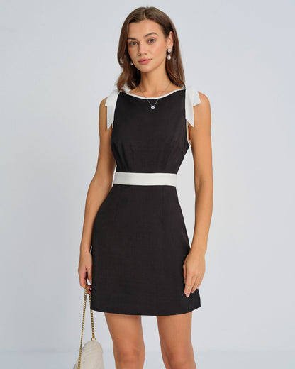 Black Contrasting Bowknot Mini Dress